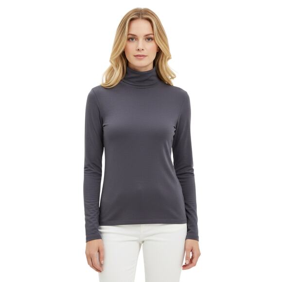 Vince Essential Long Sleeve Turtleneck Top Women’s XL Gray Cotton NWT - Picture 1 of 8